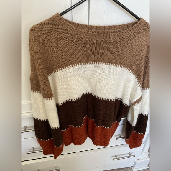 Long Sleeve Crewneck Color Block Patchwork Pullover Knit Sweater - Picture 7 of 8